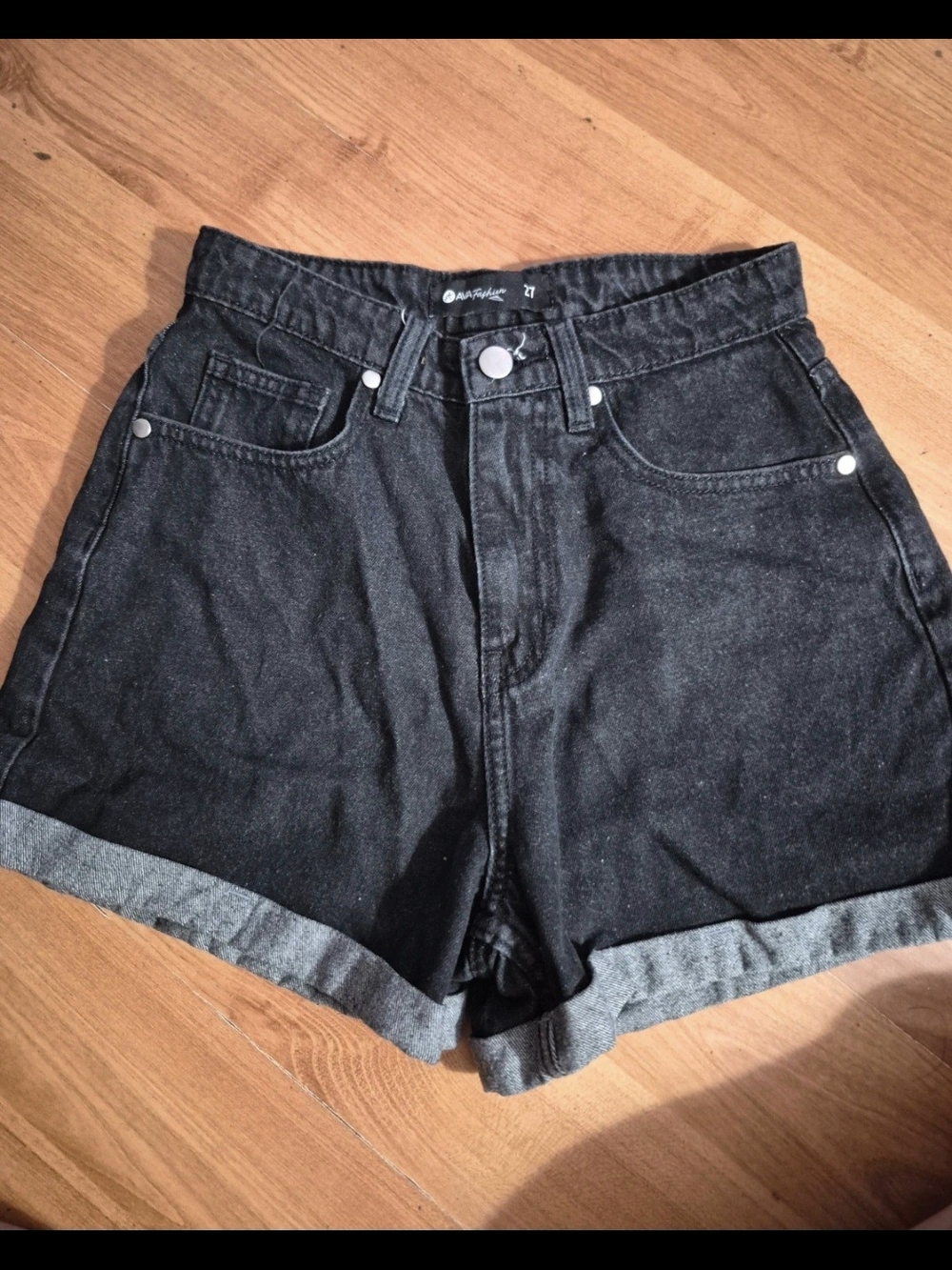 High-Rise Black Denim Shorts